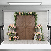 Lofaris Floral Wood Door White Brick Wall Wedding Backdrop